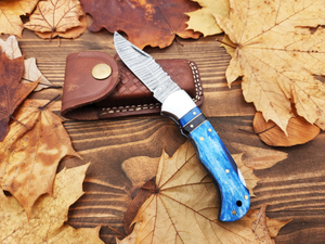 Damascus Steel Handmade Pocket Knife - Bone Handle | Jager Knives