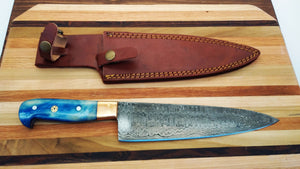 Damascus Chef's Knife - Blue Camel Bone Handle | Jager Knives