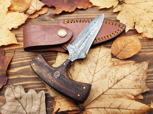 Damascus Push Dagger - Walnut Wood Handle | Jager Knives