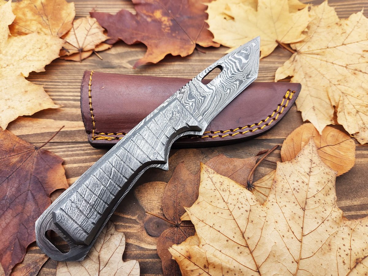 Damascus Tanto Blade with Damascus Handle (Scales) - Jager Knives